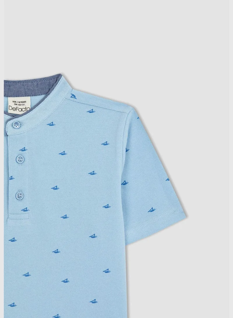 ديفاكتو Boy Gadart Neck Knitted Short Sleeve Polo T-Shirt