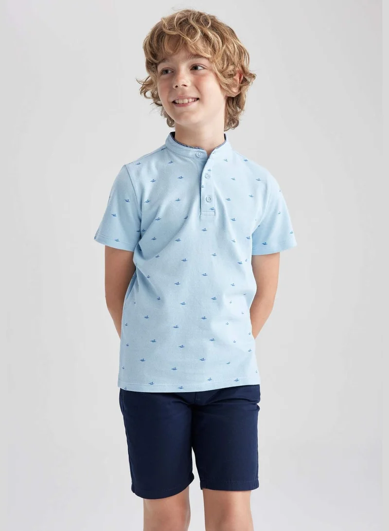 ديفاكتو Boy Gadart Neck Knitted Short Sleeve Polo T-Shirt