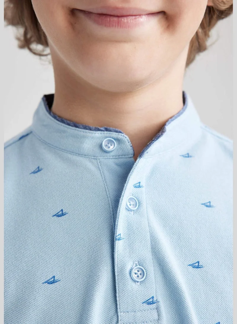 ديفاكتو Boy Gadart Neck Knitted Short Sleeve Polo T-Shirt