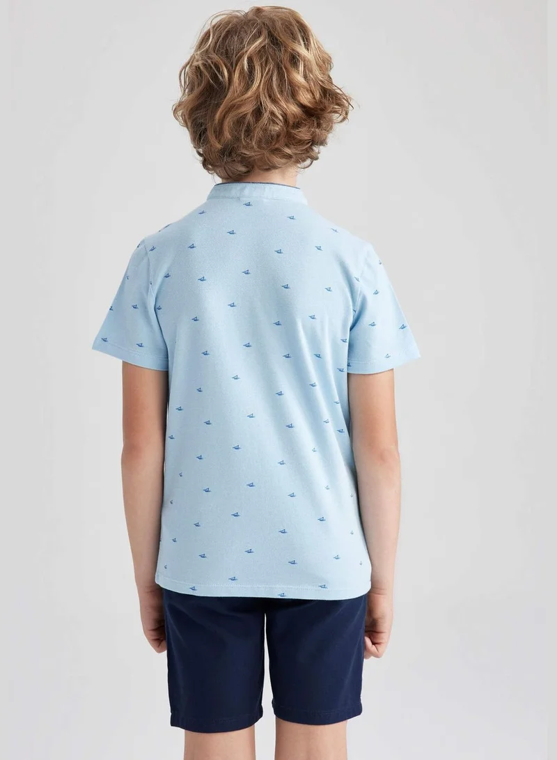 ديفاكتو Boy Gadart Neck Knitted Short Sleeve Polo T-Shirt