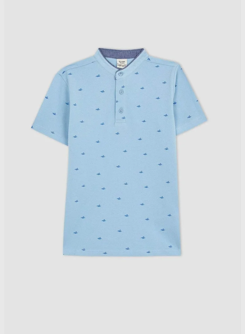 ديفاكتو Boy Gadart Neck Knitted Short Sleeve Polo T-Shirt