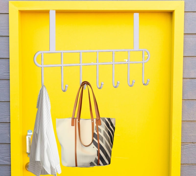 Konquer TimeS Heavy Duty Stainless Steel Over The Door Hook Hanger Organizer/Wall Hook Rack, No Drilling Required (White) - Image 2