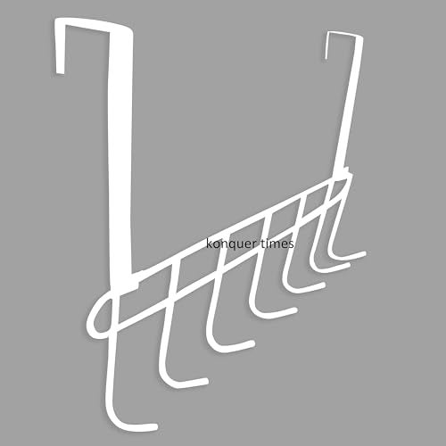Konquer TimeS Heavy Duty Stainless Steel Over The Door Hook Hanger Organizer/Wall Hook Rack, No Drilling Required (White) - Image 3