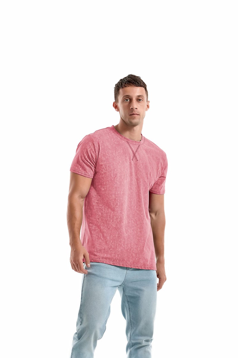 KLIEGOU Men's T-Shirts - Elasticity Cotton Crew Neck Tees 2166 Pink XL - Image 5