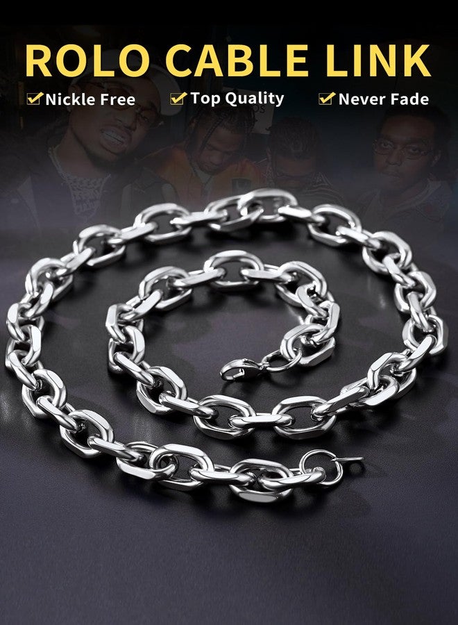 ChainsHouse Stainless Steel Mens Necklace Large Heavy Silver Color 12mm 18inches Cable Chain Link Necklace Rapper Jewelry - Image 4