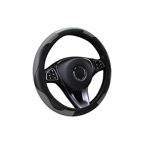 Tioollev Car Steering Wheel Cover 15 inch Carbon Fiber Microfiber PU Leather Elastic Steering Wheel Protector for Men Women Universal Durable Car Decorative Fit for Most Cars Trucks SVUGrey - Image 1