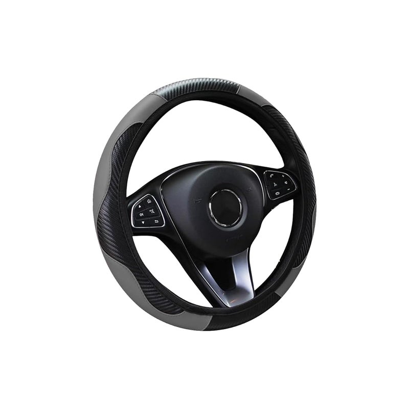 Tioollev Car Steering Wheel Cover 15 inch Carbon Fiber Microfiber PU Leather Elastic Steering Wheel Protector for Men Women Universal Durable Car Decorative Fit for Most Cars Trucks SVUGrey - Image 3