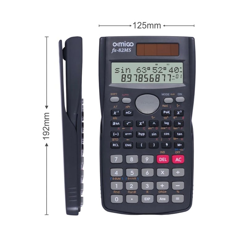 Amigo fx-82MS Scientific Calculator, 2 Line Display, LCD Display with Solar Power (Black) - Image 2