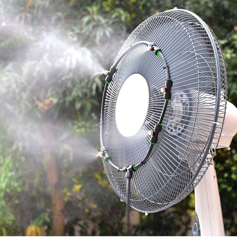 iRuiZhe Outdoor Fan Mist Cooling System Kit for Patio Fan Garden Greenhouse 196FT59M Misting Line 5 Metal Mist Nozzles Galvanized Solid Brass Adapter Suitable
