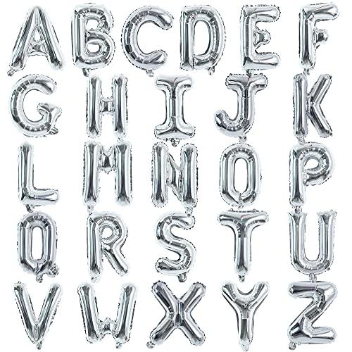 TONIFUL 52 Pieces 16 Inch Silver Letter AZ BalloonsCustom Phrase Mylar Foil Alphabet Letter DIY Personalized Phrase Banner for Birthday Anniversary Celebration Graduation Party Supplies Decoration - Image 1