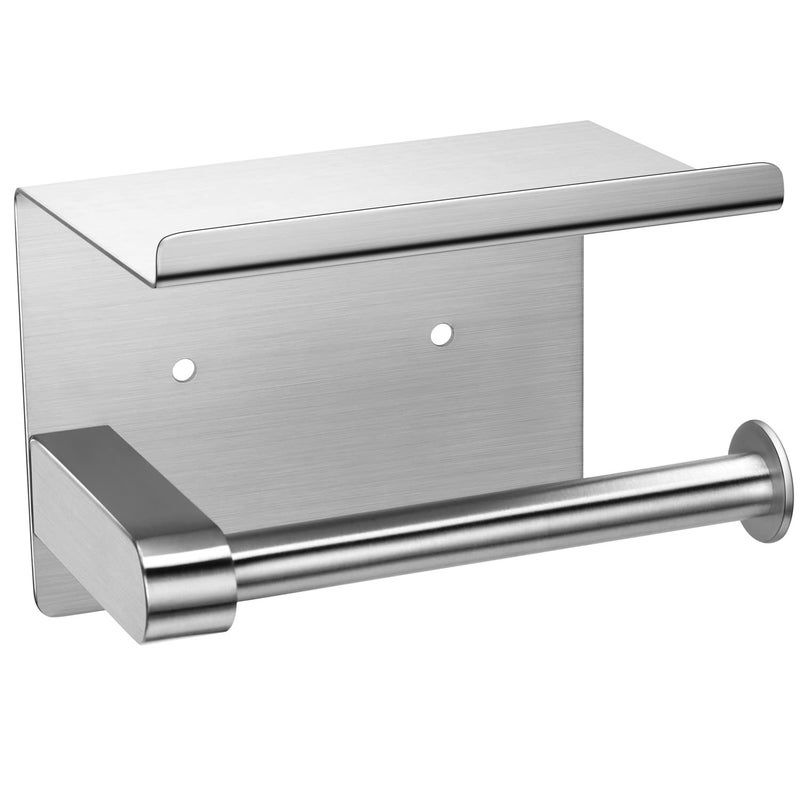 Noonext Adhesive Toilet Paper Holder with Shelf SUS304 Stainless Steel Toilet Paper Roll Holder Mega Roll Tissue Roll Paper Dispenser No Drilling or Wall Mounted with Screws 