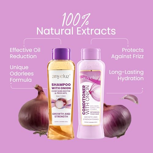 Anyeluz Onion Shampoo and Conditioner Set – Enriched with Onion Extract and Biotin, Cleanses and Reduces Oiliness, Strengthens and Revitalizes, Suitable for All Hair Types - Image 4