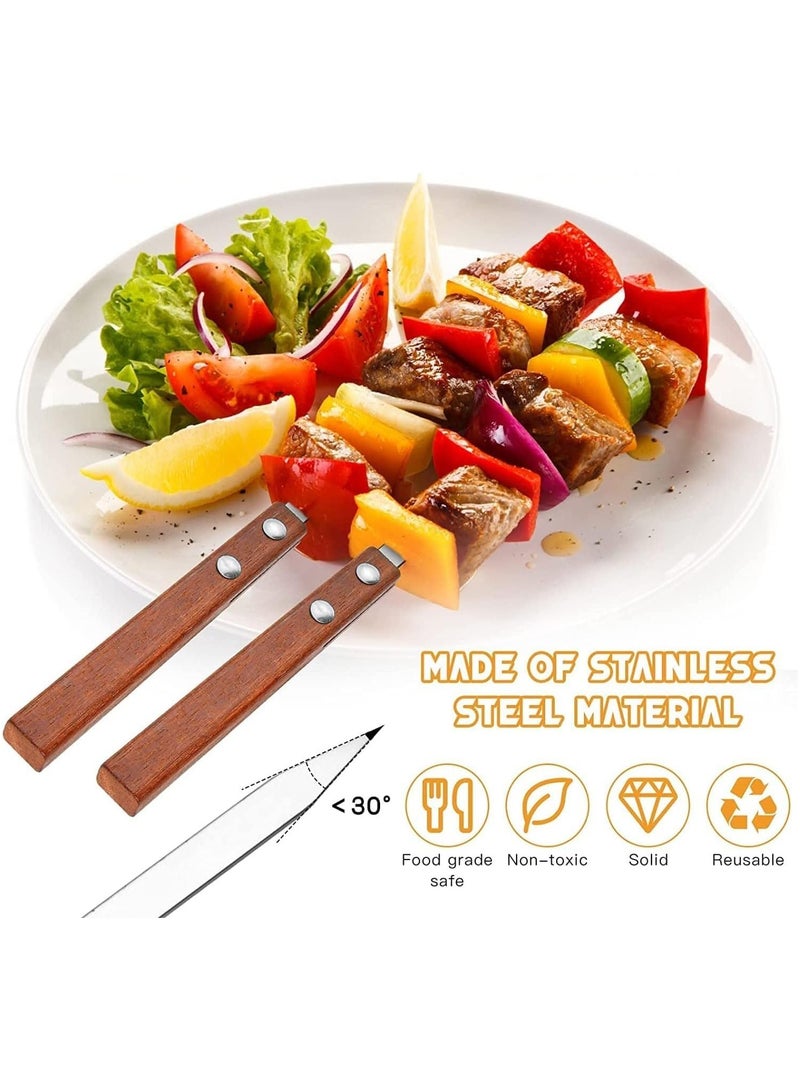 Raxoom 19 inch Stainless Steel Kebab Skewers, Style BBQ, 6 Pcs BBQ Skewers Set, Turkish Skewers with Wooden Handle - Image 1