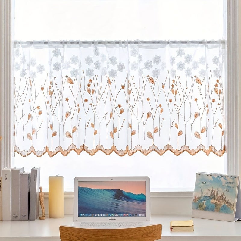 1PC Coffee Rod Curtain 39x20 Inch Sheer Warm Light Window Shade For Balcony Kitchen Bedroom - Image 4