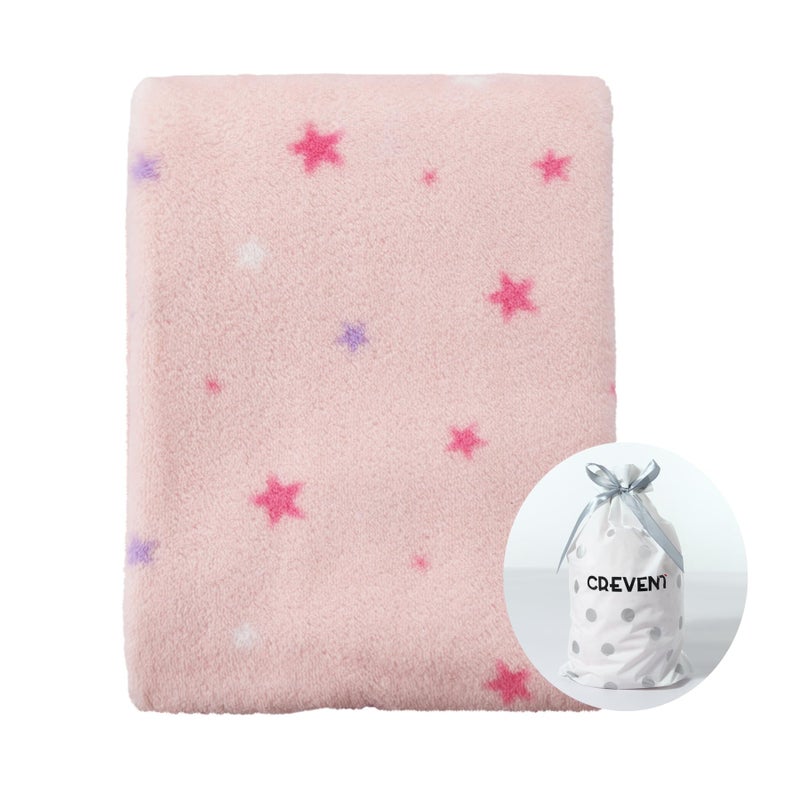 CREVENT 30''X40'' Breathable Soft Cozy Plush Fleece Baby Girls Blanket for Infants Toddlers' Bedding Crib Cot Stroller, Baby Shower Birthday Newborn's Gift - Pink Star - Image 1