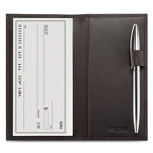 HISCOW Supple Leather Checkbook Cover with Free Divider Italian Calfskin Premium Coffee - Image 1