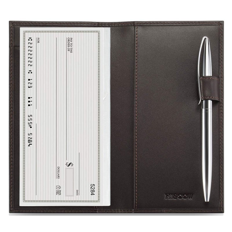 HISCOW Supple Leather Checkbook Cover with Free Divider Italian Calfskin Premium Coffee - Image 2