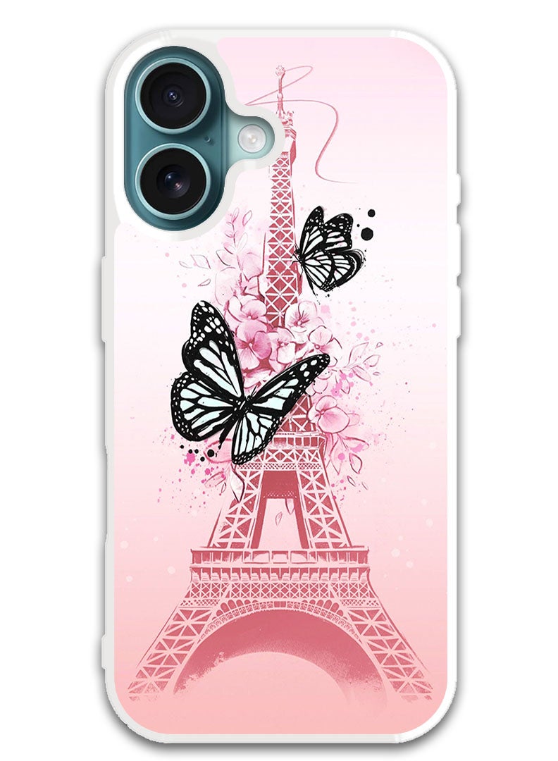 Theodor Protective Case Cover For APPLE IPHONE 16 Black Butterflies (White Bumper) - Image 1