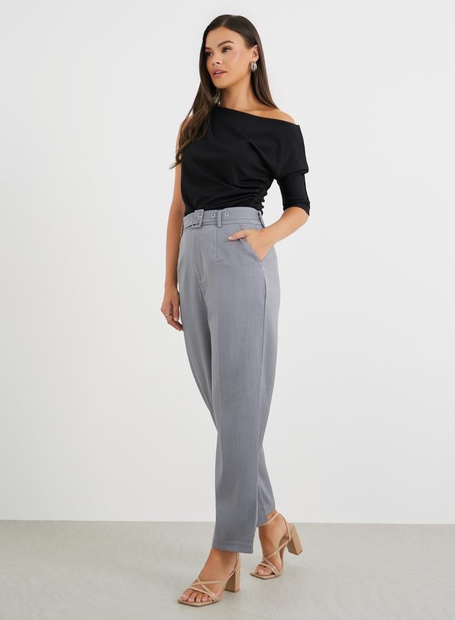 Styli Mid Rise Tapered Fit Trousers with Pockets - Image 1