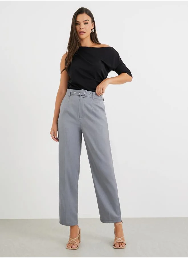 ستايلي Styli Mid Rise Tapered Fit Trousers with Pockets