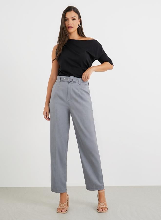 Styli Mid Rise Tapered Fit Trousers with Pockets - Image 2