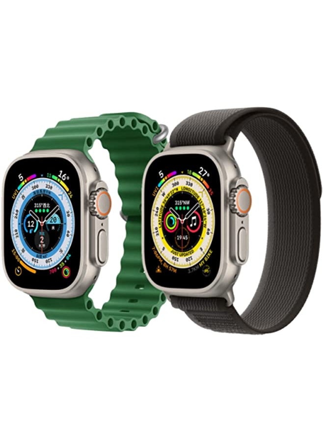 IAF - Silicone Ocean Band Strap Green Trail Loop strap Black/Gray Set of 2 for Apple Watch Ultra 8 49mm - Image 1