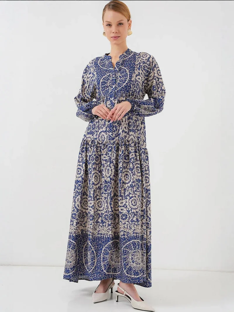 BIG DART BDART Printed V-Neck Maxi Dress with Button Closure