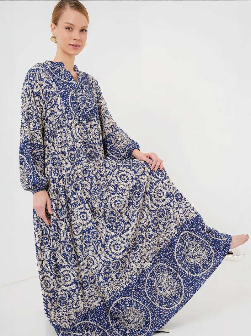 BIG DART BDART Printed V-Neck Maxi Dress with Button Closure
