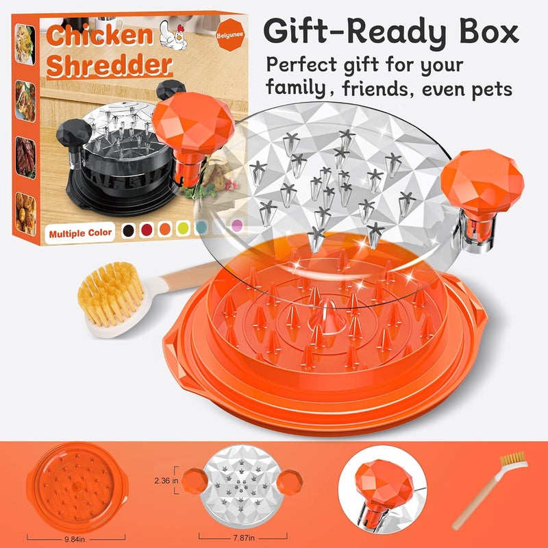 Beiyunee Chicken Shredder Tool Twist Large with Brush, 10" Pro Visible Kitchen Meat Shredder Grinder Machine, Strong Anti-Slip Base, Ergonomic Handle, BPA Free, Suitable for Steak Pork Chicken Breast (Orange) - Image 5