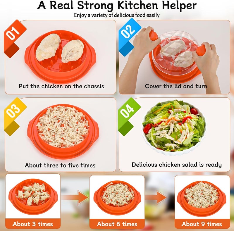 Beiyunee Chicken Shredder Tool Twist Large with Brush, 10" Pro Visible Kitchen Meat Shredder Grinder Machine, Strong Anti-Slip Base, Ergonomic Handle, BPA Free, Suitable for Steak Pork Chicken Breast (Orange) - Image 4