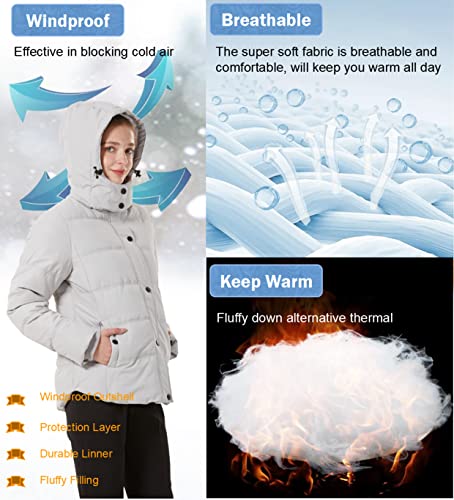 GGleaf Winter Coats for Women Warm Insulated Snow Jacket with Removable Hood Grey XX-Large - Image 3
