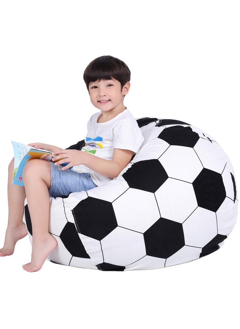 Lukeight Lukeight Stuffed Animal Storage Bean Bag Chair Cover for Kids, Soccer Zipper Beanbag Chair Cover for Organizing Toddler and Kids' Rooms Plush Toys (Soccer, X-Large)  - Image 1