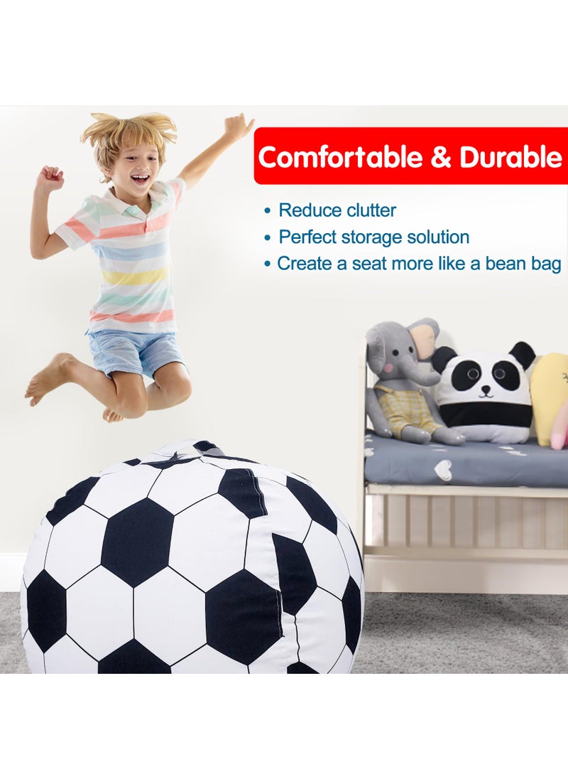 Lukeight Lukeight Stuffed Animal Storage Bean Bag Chair Cover for Kids, Soccer Zipper Beanbag Chair Cover for Organizing Toddler and Kids' Rooms Plush Toys (Soccer, X-Large)  - Image 3