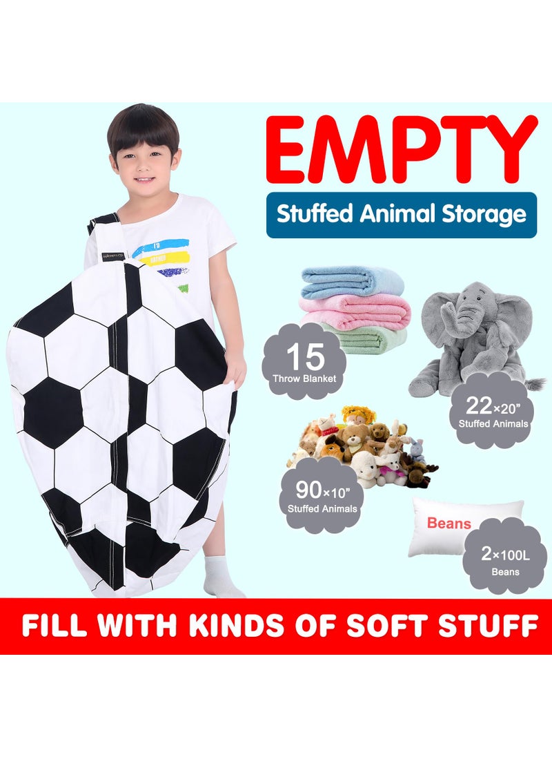 Lukeight Lukeight Stuffed Animal Storage Bean Bag Chair Cover for Kids, Soccer Zipper Beanbag Chair Cover for Organizing Toddler and Kids' Rooms Plush Toys (Soccer, X-Large)  - Image 2
