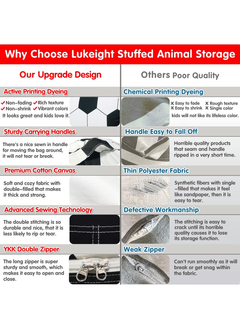 Lukeight Lukeight Stuffed Animal Storage Bean Bag Chair Cover for Kids, Soccer Zipper Beanbag Chair Cover for Organizing Toddler and Kids' Rooms Plush Toys (Soccer, X-Large)  - Image 4