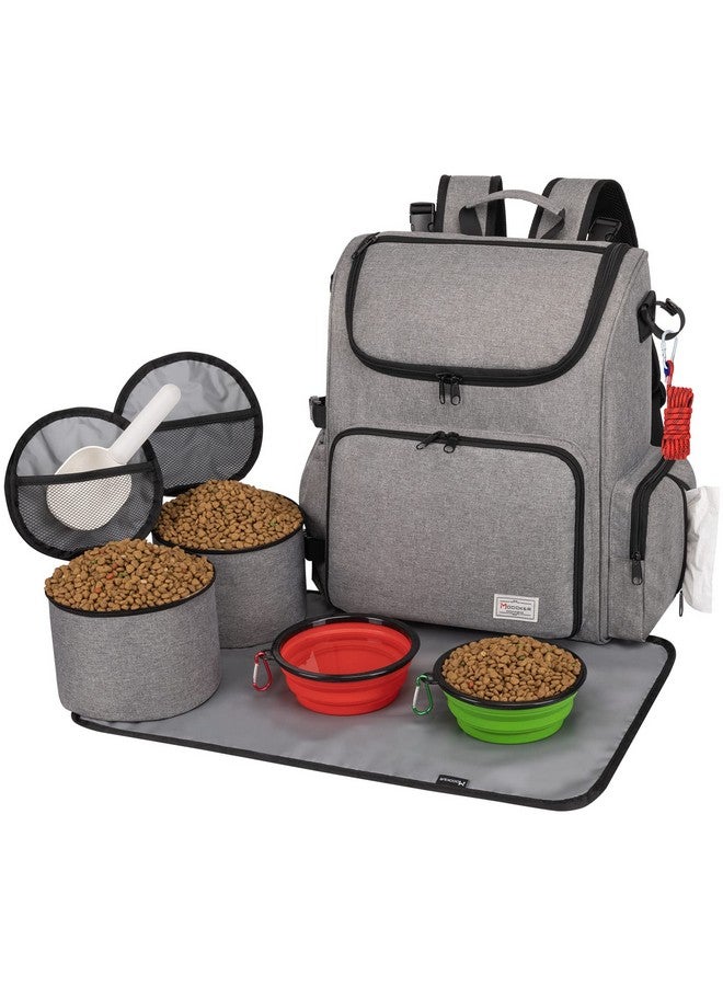 Modoker Dog Travel Bag Backpack, Airline Approved Pet Accessories Organizer For Dog And Cat With Shoulder Strap, 2 Dog Food Storage Containers, 2 Collapsible Dog Bowls,1 Pet Mat, Grey - Image 1