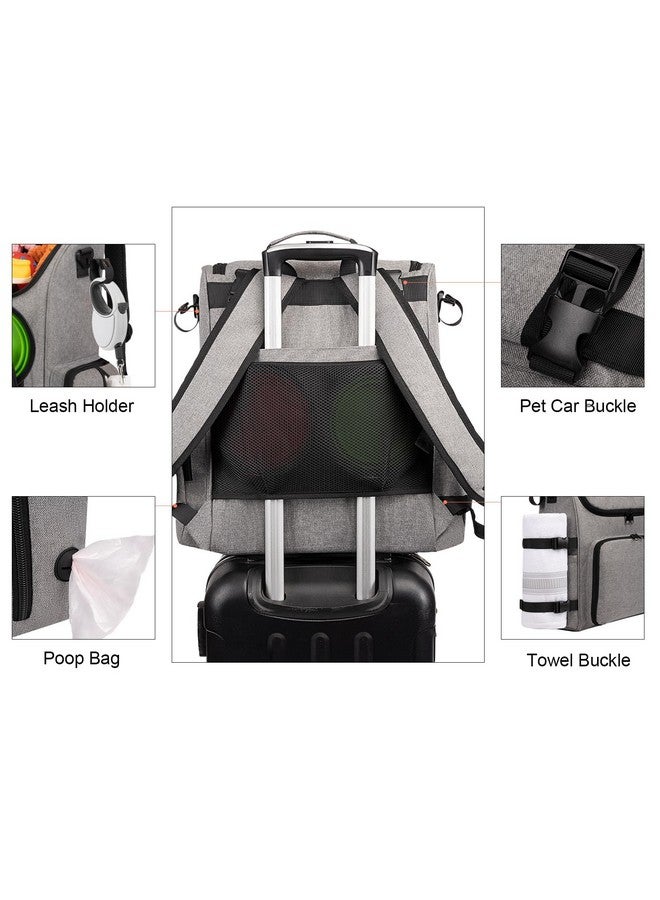 Modoker Dog Travel Bag Backpack, Airline Approved Pet Accessories Organizer For Dog And Cat With Shoulder Strap, 2 Dog Food Storage Containers, 2 Collapsible Dog Bowls,1 Pet Mat, Grey - Image 5