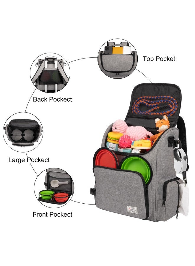 Modoker Dog Travel Bag Backpack, Airline Approved Pet Accessories Organizer For Dog And Cat With Shoulder Strap, 2 Dog Food Storage Containers, 2 Collapsible Dog Bowls,1 Pet Mat, Grey - Image 3