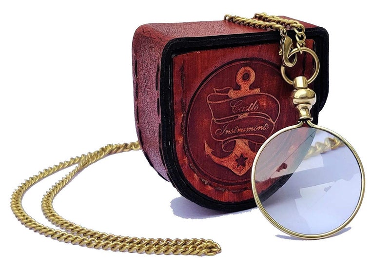 Castle Instruments Magnifying Glass Optical Magnifier Lens with Necklace Chain Monocle for Library Reading Fine Print Zooming Increase Vision Jewelry Gold and Sliver