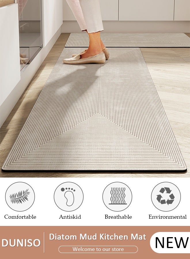 DUNISO مجموعة سجادات حمام من طين الدياتوم، سجادة حمام مطبخ فائقة النعومة والامتصاص، سجادات حمام غير قابلة للانزلاق وسريعة الجفاف، سجادة أرضية لحوض الاستحمام والأرضية والحمام 40*60 سم/40*120 سم - Image 1
