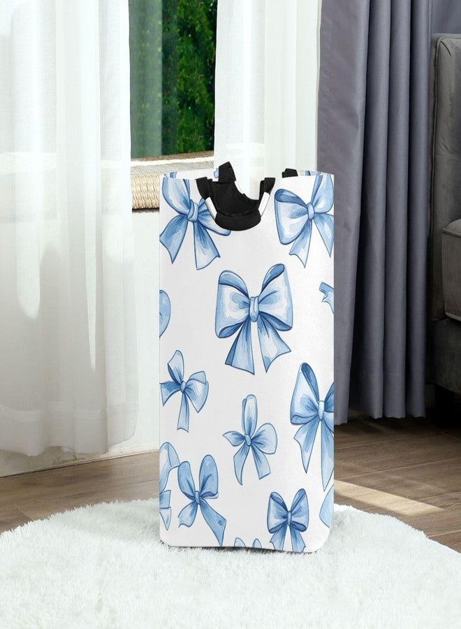 YETTASBIN Blue Bow Laundry Hamper, Waterproof Foldable Laundry Basket Large Dirty Clothes Toys Storage Basket with Handle for Bathroom, Bedroom, Laundry Room, Playroom - Image 2