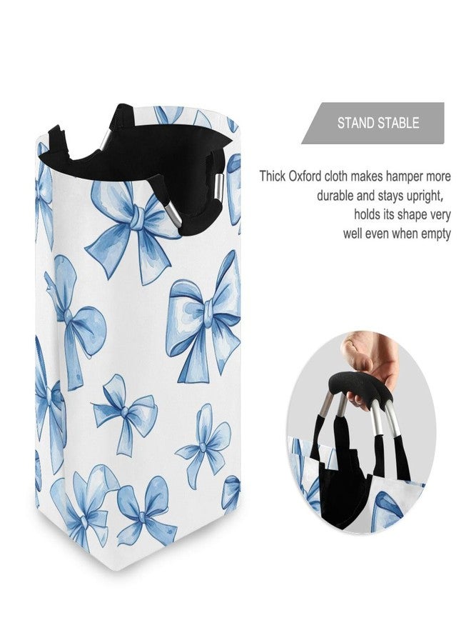 YETTASBIN Blue Bow Laundry Hamper, Waterproof Foldable Laundry Basket Large Dirty Clothes Toys Storage Basket with Handle for Bathroom, Bedroom, Laundry Room, Playroom - Image 3