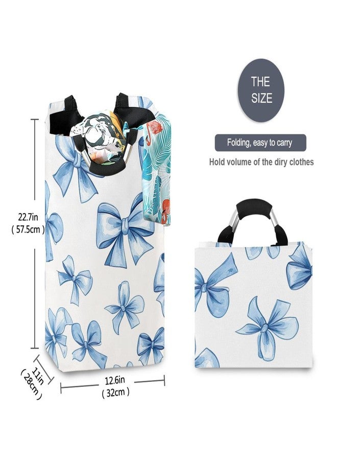 YETTASBIN Blue Bow Laundry Hamper, Waterproof Foldable Laundry Basket Large Dirty Clothes Toys Storage Basket with Handle for Bathroom, Bedroom, Laundry Room, Playroom - Image 5