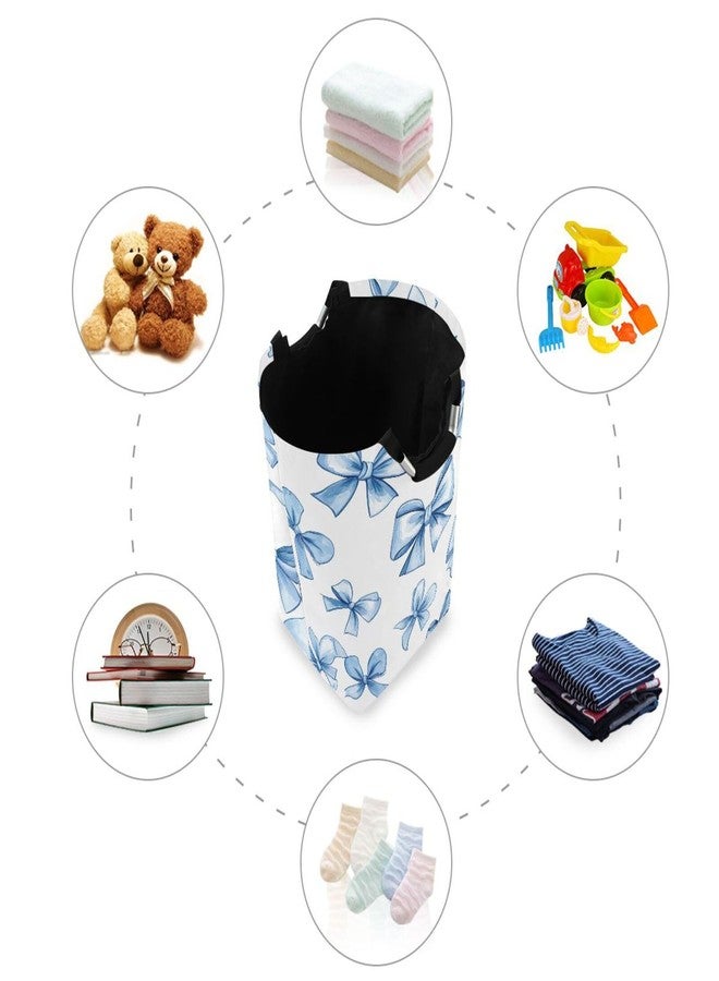 YETTASBIN Blue Bow Laundry Hamper, Waterproof Foldable Laundry Basket Large Dirty Clothes Toys Storage Basket with Handle for Bathroom, Bedroom, Laundry Room, Playroom - Image 4