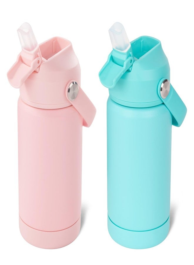 Kerilyn 12oz Kids Water Bottle 2 Pack, Stainless Steel Insulated Water Bottle Bulk, Toddler Cups with Straws Leak-Proof, Kids Water Bottles for School Boys Girls, BPA Free, Pink+Green 2 Piece Set - Image 1