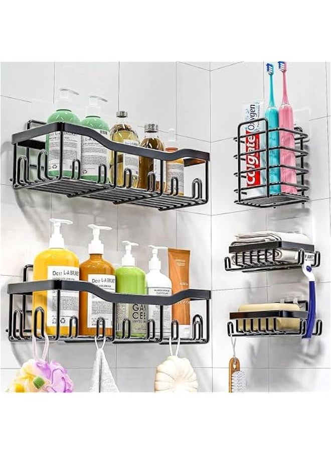 HOOKOR Shower Caddy Shelf [5-Pack], Strong Adhesive Shower Organizer Shelf No Drilling,Rustproof Wall-Mounted Shower Shelves With Soap Dish & Toothbrush Holder for Kitchen, Dorm,Bathroom Storage  - Image 1