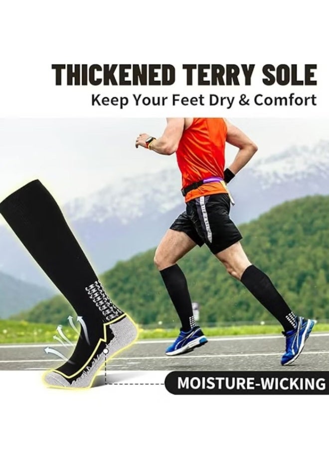 ILMR 3 Pair Black Soccer Socks Anti Slip Knee Socks Non Slip Grip Pads  Football Socks Basketball Socks Sports Grip Socks, Non Slip Sports Socks, Knee High Compression Base Football Basketball Socks Men's Ball Socks - Image 5