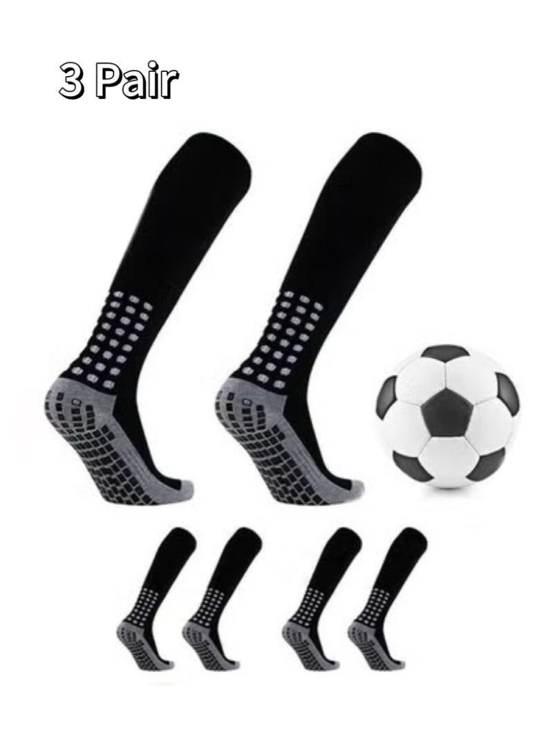 ILMR 3 Pair Black Soccer Socks Anti Slip Knee Socks Non Slip Grip Pads  Football Socks Basketball Socks Sports Grip Socks, Non Slip Sports Socks, Knee High Compression Base Football Basketball Socks Men's Ball Socks - Image 1