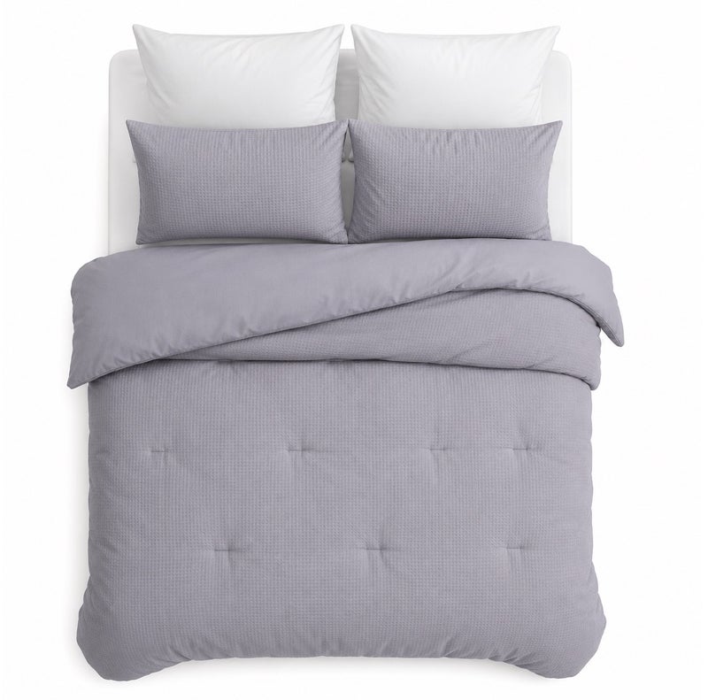 HOMETOPIA Waffle Texture Comforter Set 6 PCS, Luxury Hotel Style Bedding, King Size 264×229 cm, Soft Breathable Quilt, White Sheet Set, All Season - Image 2