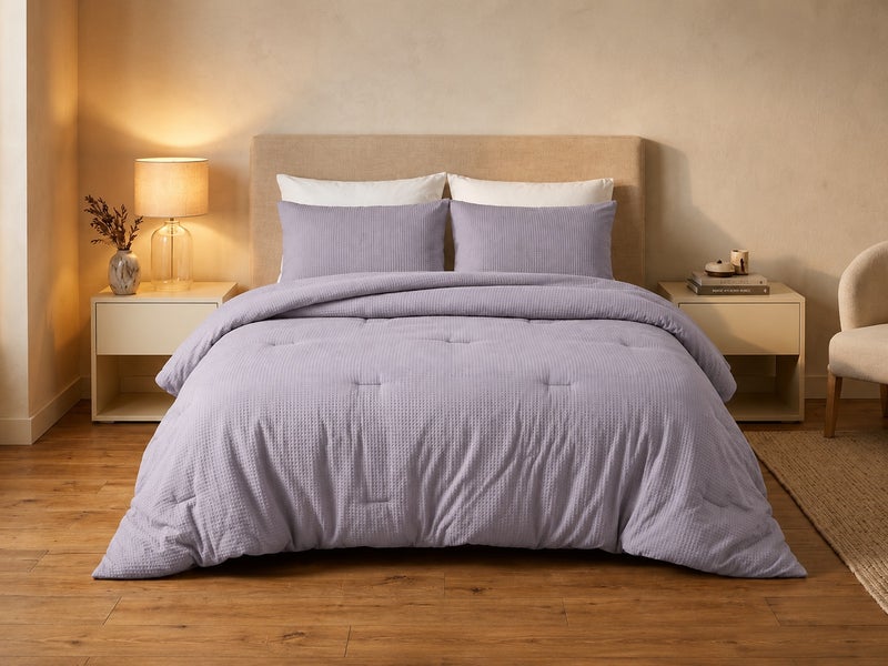 HOMETOPIA Waffle Texture Comforter Set 6 PCS, Luxury Hotel Style Bedding, King Size 264×229 cm, Soft Breathable Quilt, White Sheet Set, All Season - Image 1